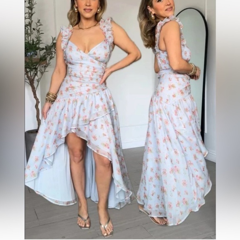 Abercrombie & Fitch NEW S Floral Maxi Dress Small Ruffle High Low Wedding Guest